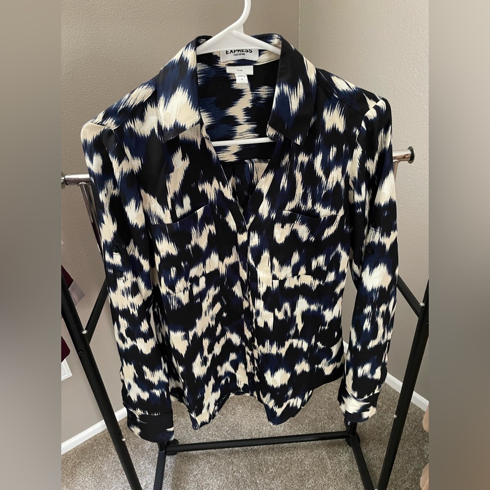 Express Abstract Print Slim Portofino Shirt